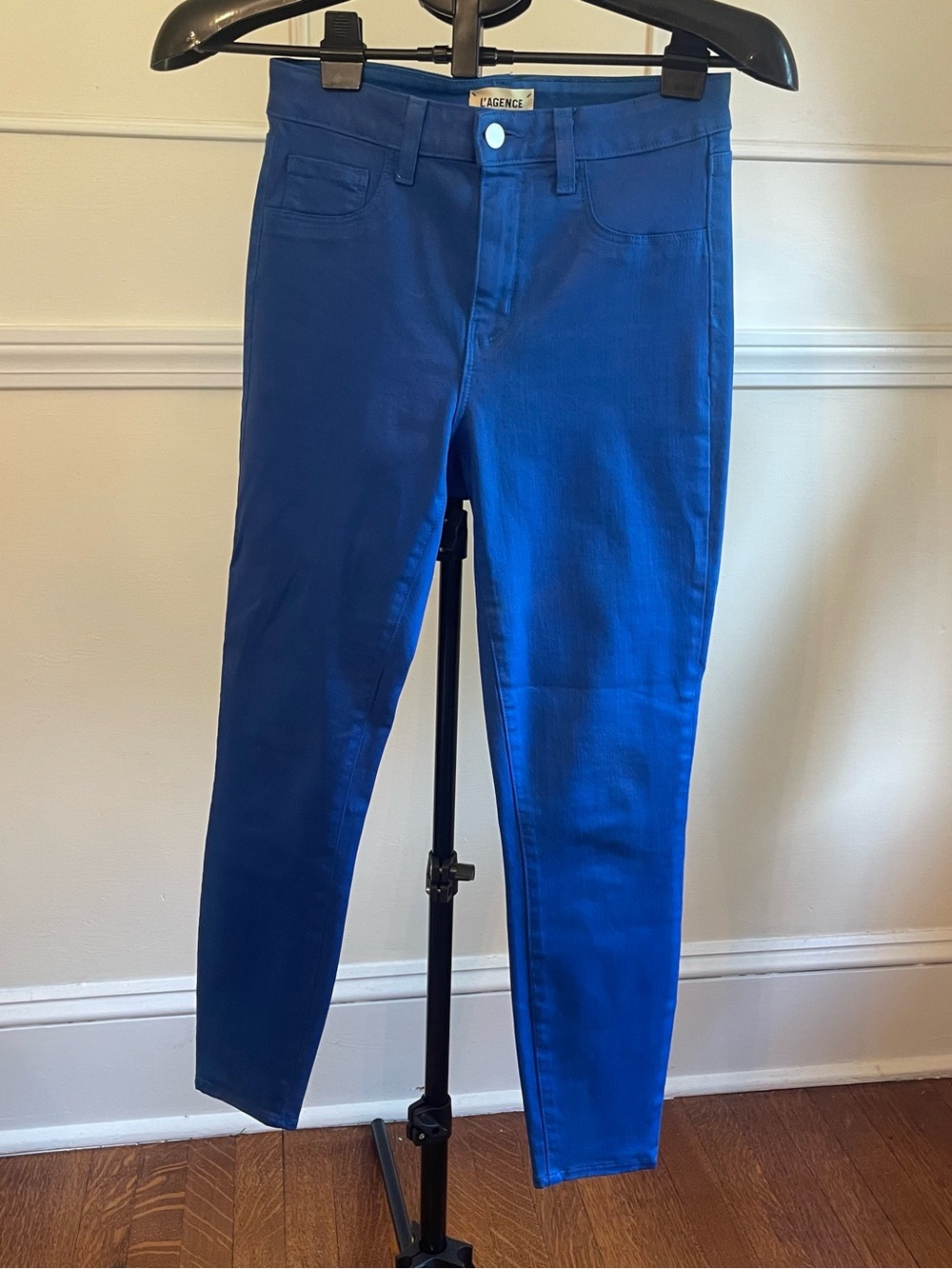 L'AGENCE Electric Blue Coated Finish Light Catching Margot Women's Skinny Jeans